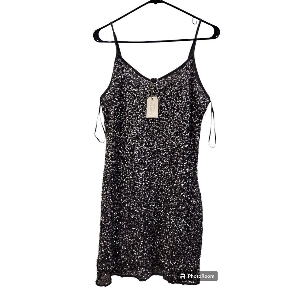 NWT Forever 21 Black Sequin cami‎ mini dress